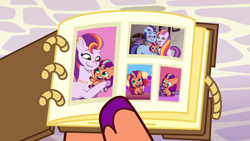 Size: 1280x720 | Tagged: safe, screencap, argyle starshine, sunny starscout, pony, g5, spoiler:tyts02e11, baby, baby pony, cute, filly, filly sunny starscout, scrapbook, sunnybetes, written in the starscouts, younger