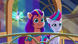Size: 1280x720 | Tagged: safe, screencap, sunny starscout, zipp storm, g5, spoiler:tyts02e11, crystal, crystal brighthouse, earth pony crystal, pegasus crystal, unicorn crystal, unity crystals, written in the starscouts