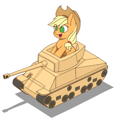 Size: 1668x1668 | Tagged: safe, artist:zeroonesunray, applejack, earth pony, commission, simple background, solo, tank (vehicle), ych result, your character here