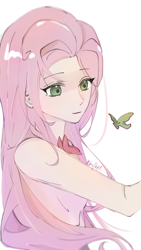 Size: 1080x1920 | Tagged: safe, artist:xinjinjumin566431727446, fluttershy, butterfly, human, g4, bust, humanized, portrait, simple background, slender, solo, thin, white background