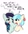 Size: 1067x1305 | Tagged: safe, artist:appledash3r_, coco pommel, coloratura, earth pony, pony, g4, blue coat, blue mane, braid, braided ponytail, clothes, cream coat, dialogue, duo, duo female, eye clipping through hair, eyelashes, female, flower, flower in hair, lesbian, lidded eyes, long mane, looking at each other, looking at someone, mare, open mouth, open smile, ponytail, raised hooves, requested art, scarf, ship:cocotura, shipping, simple background, smiling, speech bubble, straight mane, sweat, sweatdrop, talking, text, tied mane, two toned mane, white background