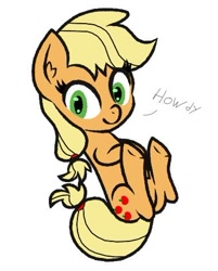 Size: 380x473 | Tagged: safe, artist:scandianon, applejack, earth pony, pony, female, floating, howdy, looking at you, mare, simple background, white background