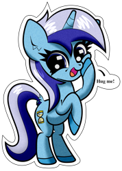 Size: 627x881 | Tagged: safe, artist:scandianon, minuette, pony, unicorn, big head, female, horn, hug request, looking at you, mare, open mouth, open smile, raised hoof, rearing, simple background, smiling, squishy cheeks, talking to viewer, transparent background