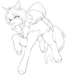 Size: 667x759 | Tagged: safe, artist:__baiq, oc, oc only, alicorn, pony, alicorn oc, black and white, butt wings, female, grayscale, horn, mare, monochrome, simple background, sketch, solo, white background, wings