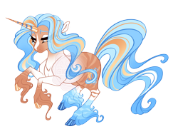 Size: 3600x2700 | Tagged: safe, artist:gigason, oc, oc only, oc:whispering wave, pony, unicorn, big eyelashes, clothes, cloven hooves, coat markings, colored hooves, colored horn, colored pinnae, eye clipping through hair, facial markings, female, golden eyes, gradient body, gradient legs, gradient mane, gradient tail, hoof polish, horn, lidded eyes, long feather, looking back, mare, mismatched hooves, obtrusive watermark, raised hoof, rearing, shiny hooves, shiny horn, simple background, socks, solo, stripe (coat marking), striped horn, stripes, tail, transparent background, unshorn fetlocks, watermark
