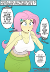 Size: 3113x4500 | Tagged: safe, artist:pshyzomancer, fluttershy, human, equestria girls, g4, big breasts, blue background, breasts, busty fluttershy, clothes, cute, dialogue, excited, female, hairpin, leaning forward, long hair, meme, o mouth, open mouth, shrunken pupils, simple background, skirt, sleeveless, solo, sparkly eyes, tank top, text, wide eyes, wingding eyes