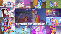 Size: 1978x1113 | Tagged: safe, edit, edited screencap, editor:quoterific, screencap, argyle starshine, sunny starscout, sunny starscout's mother, zipp storm, pony, g5, my little pony: tell your tale, written in the starscouts, spoiler:g5, spoiler:my little pony: tell your tale, baby, baby pony, baby sunny starscout, family, father and child, father and daughter, female, filly, filly sunny starscout, food, male, mane stripe sunny, mother and child, mother and daughter, popsicle, younger