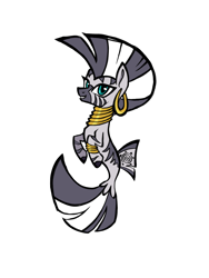 Size: 2598x3464 | Tagged: safe, artist:苍蝇擦擦, zecora, seapony (g4), zebra, g4, concave belly, female, grin, mare, seaponified, seapony zecora, simple background, slender, smiling, solo, species swap, thin, white background