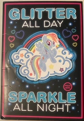 Size: 1653x2356 | Tagged: safe, rainbow dash, pegasus, g4, birthday card, colorful, cover, cover art, female, font, heart, mare, onomatopoeia, sound effects, text