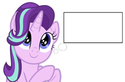 Size: 4557x2981 | Tagged: safe, artist:shieldwingarmorofgod, starlight glimmer, pony, unicorn, g4, female, hair over one eye, hooves together, horn, mare, simple background, smiling, solo, starry eyes, thought bubble, transparent background, wingding eyes