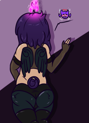 Size: 763x1049 | Tagged: safe, artist:lazerblues, oc, oc only, oc:mal, hybrid, satyr, clothes, evening gloves, fingerless gloves, gloves, horn, hybrid oc, long gloves, parent:oc:nyx, see-through, socks, solo, thigh highs, wings