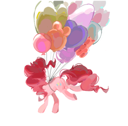 Size: 1904x1881 | Tagged: safe, artist:piedanzhu, pinkie pie, earth pony, pony, g4, balloon, female, floating, mare, simple background, solo, then watch her balloons lift her up to the sky, white background