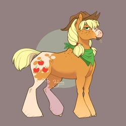 Size: 973x973 | Tagged: safe, artist:solkatt-arts, applejack, earth pony, pony, bandana, brown background, female, mare, simple background, solo, straw in mouth