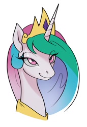 Size: 1161x1700 | Tagged: safe, artist:vradurenu, princess celestia, alicorn, pony, bust, crown, female, jewelry, lidded eyes, mare, peytral, portrait, regalia, simple background, slender, solo, thin, white background