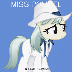 Size: 1000x1000 | Tagged: safe, artist:anime-equestria, edit, editor:jaredking779, coco pommel, earth pony, pony, g4, 80s, alternate hairstyle, clothes, female, hat, mare, michael jackson, necktie, parody, single cover, smiling, suit