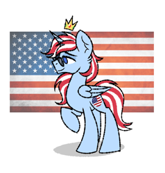 Size: 3490x3672 | Tagged: safe, artist:northglow, oc, oc only, alicorn, pony, american flag, crown, jewelry, nation ponies, ponified, regalia, simple background, smiling, solo, sunglasses, united states