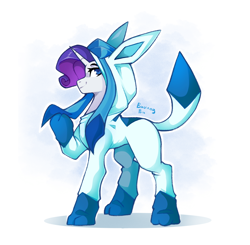 Size: 2214x2171 | Tagged: safe, artist:buvanybu, part of a set, rarity, glaceon, pony, unicorn, g4, clothes, concave belly, costume, female, high res, horn, kigurumi, mare, pokémon, solo