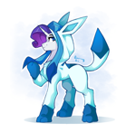 Size: 2214x2171 | Tagged: safe, artist:buvanybu, rarity, glaceon, pony, unicorn, g4, clothes, concave belly, costume, female, high res, horn, kigurumi, mare, pokémon, solo