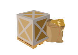 Size: 1032x729 | Tagged: safe, artist:dropofthehatstudios, parcel post, post haste, oc, oc:rush delivery, bag, box, commission, crate, cutie mark, mailbag, palate, simple background, string, transparent background