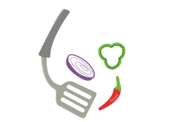 Size: 675x480 | Tagged: safe, artist:dropofthehatstudios, oc, oc:charred cut, commission, cooking, cutie mark, cutie mark only, food, no pony, onion, pepper, simple background, spatula, transparent background, vegetables