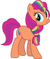 Size: 862x1002 | Tagged: safe, artist:prixy05, sunny starscout, earth pony, pony, g4, g5, female, g5 to g4, generation leap, mane stripe sunny, mare, simple background, solo, transparent background, vector