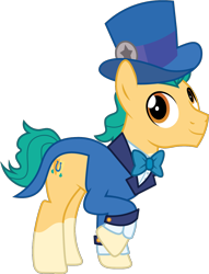 Size: 964x1261 | Tagged: safe, artist:prixy05, hitch trailblazer, earth pony, pony, g4, g5, bowtie, clothes, g5 to g4, generation leap, hat, male, simple background, solo, stallion, suit, top hat, transparent background, vector