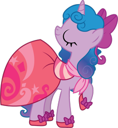 Size: 1018x1102 | Tagged: safe, artist:prixy05, izzy moonbow, pony, unicorn, g4, g5, alternate hairstyle, bow, clothes, dress, female, g5 to g4, gala dress, generation leap, hair bow, horn, mare, simple background, solo, transparent background, vector