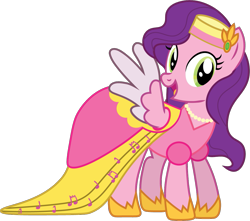 Size: 1157x1025 | Tagged: safe, artist:prixy05, pipp petals, pegasus, pony, g4, g5, alternate hairstyle, clothes, dress, female, g5 to g4, gala dress, generation leap, hat, mare, simple background, solo, spread wings, transparent background, vector, wings