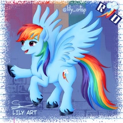 Size: 1500x1500 | Tagged: safe, artist:liliart1211, rainbow dash, pegasus, pony, g4, digital art, digital painting, flying, rainbow