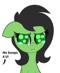 Size: 1500x1800 | Tagged: safe, artist:scandianon, oc, oc only, oc:filly anon, pony, dialogue, female, filly, foal, sad, scrunchy face, simple background, teary eyes, white background