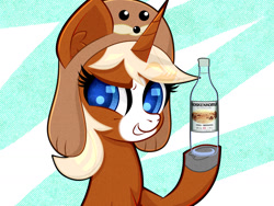 Size: 1280x960 | Tagged: safe, artist:scandianon, oc, oc only, oc:finnmare, pony, unicorn, alcohol, drink, female, hat, horn, looking at you, mare, nation ponies, ponified, smiling, smiling at you, solo