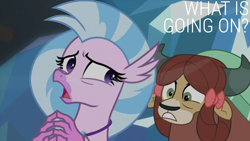 Size: 1920x1080 | Tagged: safe, edit, edited screencap, editor:quoterific, screencap, silverstream, yona, hippogriff, yak, g4, what lies beneath, caption, duo, duo female, female, text