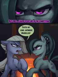Size: 1800x2400 | Tagged: safe, artist:jewellier, part of a set, limestone pie, marble pie, earth pony, pony, series:ask the pie sisters, g4, alternate hairstyle, alternate universe, ask, comic, duo, english, female, fireplace, marbellise delilah pie, mare, ponytail, speech bubble, text, translation