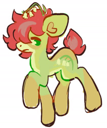 Size: 1386x1652 | Tagged: safe, artist:friendlyfloaty, oc, oc only, earth pony, pony, cutie mark, earth pony oc, full body, green coat, green eyes, plant, raised hoof, red mane, short tail, simple background, solo, tail, unamused, white background