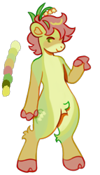 Size: 1414x2477 | Tagged: safe, artist:friendlyfloaty, oc, oc only, earth pony, anthro, ambiguous gender, earth pony oc, full body, green coat, pink mane, plant, simple background, smiling, solo, standing, transparent background, yellow coat