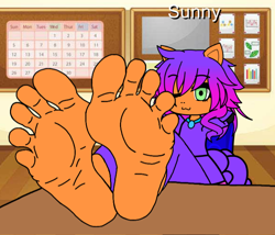 Size: 720x616 | Tagged: safe, artist:bigboyj2007, sunny starscout, earth pony, human, g5, alternate hairstyle, feet, female, gacha life, gift art, house, shitposting, solo, solo female, text