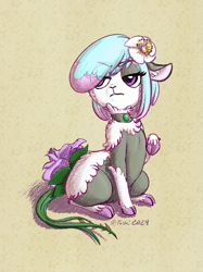 Size: 701x935 | Tagged: safe, artist:furseiseki, oc, oc only, oc:charluna lambstock, sheep, :<, angry, body modification, choker, cloven hooves, colored hooves, digital art, eyeshadow, female, feral, flower, formal wear, jewelry, makeup, pouting, solo, two toned mane, vine