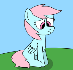 Size: 884x845 | Tagged: safe, artist:samanthathehoneypony36, wind whistler, pegasus, pony, g1, g4, adult blank flank, blank flank, crying, cute, feelings, female, field, frown, g1 to g4, generation leap, grass, grass field, mare, outdoors, sad, sadorable, sitting, solo, tears of joy, umamused, unamused, whistlerbetes, wind whistler is not amused, windsad