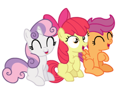 Size: 510x372 | Tagged: safe, artist:pteroducktyle, apple bloom, scootaloo, sweetie belle, earth pony, pegasus, unicorn, best pony, cute, cutie mark crusaders, female, filly, foal, happy, horn, laughing, simple background, white background, wip