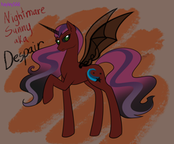 Size: 2880x2384 | Tagged: safe, artist:hayley566, sunny starscout, alicorn, pony, g5, alternate hairstyle, black sclera, corrupted, evil, female, mare, nightmarified, race swap, raised hoof, solo, sunnycorn