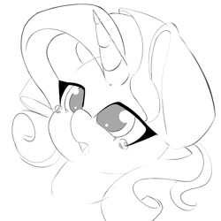 Size: 1000x1000 | Tagged: safe, artist:hisp, rarity, pony, crying, female, horn, lineart, solo, solo female