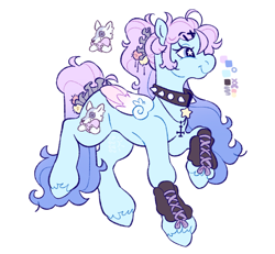Size: 2048x1894 | Tagged: safe, artist:cocopudu, oc, oc only, pegasus, pony, g2, choker, commission, cross, cross necklace, female, g2 oc, inverted cross, jewelry, mare, necklace, scrunchie, simple background, smiling, solo, spiked choker, standing on two hooves, starry eyes, tail scrunchie, unshorn fetlocks, white background, wingding eyes