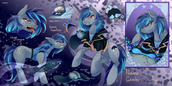Size: 2715x1357 | Tagged: safe, oc, oc only, earth pony, pony, adoptable, blue, ocean, purple, solo, stars, stingray, water