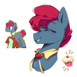 Size: 755x753 | Tagged: safe, artist:comxbal, earth pony, apple, food, solo