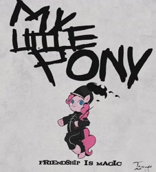 Size: 1417x1564 | Tagged: safe, artist:trash-art06, pinkie pie, earth pony, pony, album cover, bipedal, cane, clothes, female, helmet, marching band uniform, mare, my chemical romance, no pupils, ponified, ponified album cover, signature, solo, text, the black parade, uniform