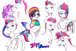 Size: 2048x1379 | Tagged: safe, artist:qhsg3, pipp petals, zipp storm, g5, duo, duo female, eyes closed, female, forehead kiss, hoof on chin, kissing, mare, messy mane, open mouth, royal sisters (g5), siblings, sisters, smiling, sunglasses, text, towel, wet, wet mane