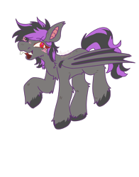 Size: 2200x2800 | Tagged: safe, artist:aero_moon, oc, oc:starless night (desolator), bat pony, undead, vampire, vampony, g4, blushing, fangs, female, gray coat, looking at you, mare, open mouth, purple hair, red eyes, simple background, smiling, smiling at you, solo, solo female, unshorn fetlocks