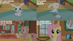 Size: 2000x1125 | Tagged: safe, edit, edited screencap, editor:quoterific, screencap, angel bunny, fluttershy, a bird in the hoof, g4