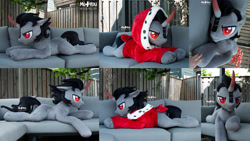 Size: 2666x1500 | Tagged: safe, artist:meplushyou, king sombra, pony, unicorn, g4, couch, horn, irl, life size, lying down, multiple views, photo, plushie, prone, solo