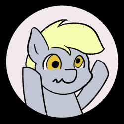 Size: 1080x1080 | Tagged: safe, artist:single purpose, derpy hooves, pegasus, pony, animated, gif, hooves up, meme, scrunchy face, solo, spinning